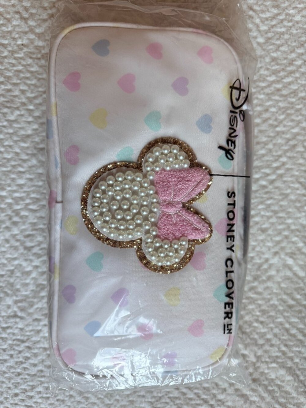 Stoney Clover Lane x Disney Custom Pastel Hearts Small Pouch w/ Minnie Pearl Pat